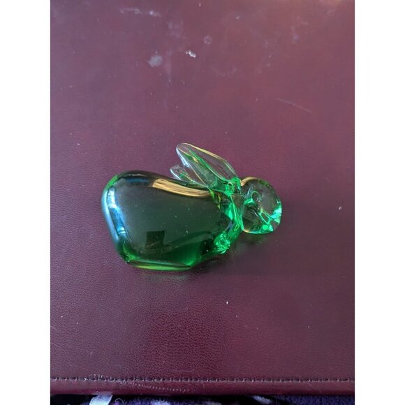 Emerald Green Art Glass Bunny Paperweight Figurine Bubbles Polish Bottom 4” - Picture 7 of 8